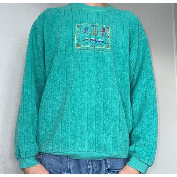 Sport America Other - Sport‎ America Vintage Ski Fleece Sweatshirt Steamboat Colorado Teal Mens Large